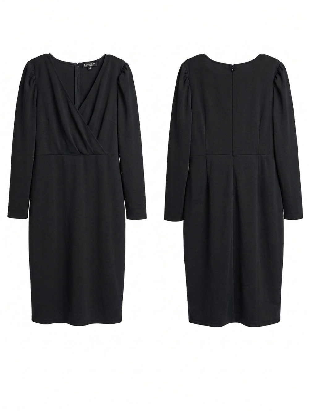 Eloquii Black Long Sleeve Wrap-Front Sheath Dress